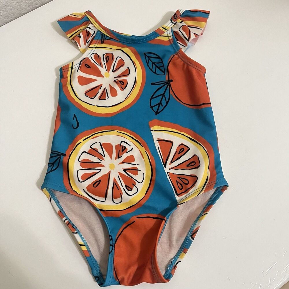 Tea Collection Oranges Fruit Print One-Piece Baby Swimsuit Girls SZ 18-24 Months